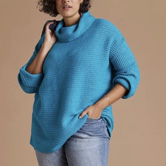 Anthropologie Sweaters - Anthropologie Pilcro Aqua Blue Turtleneck Sweater Cozy Oversized Slouchy Medium
